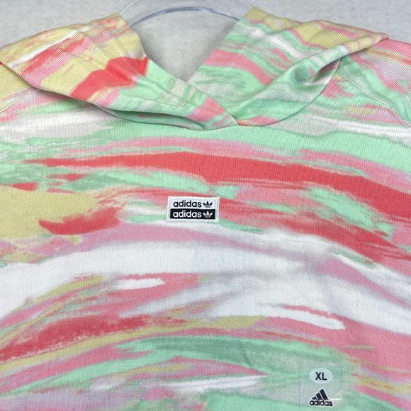 NEW ADIDAS ORIGINALS Womens 1X Plus Cropped Hoodie Multi Color Pastel Pullover - Picture 6 of 11